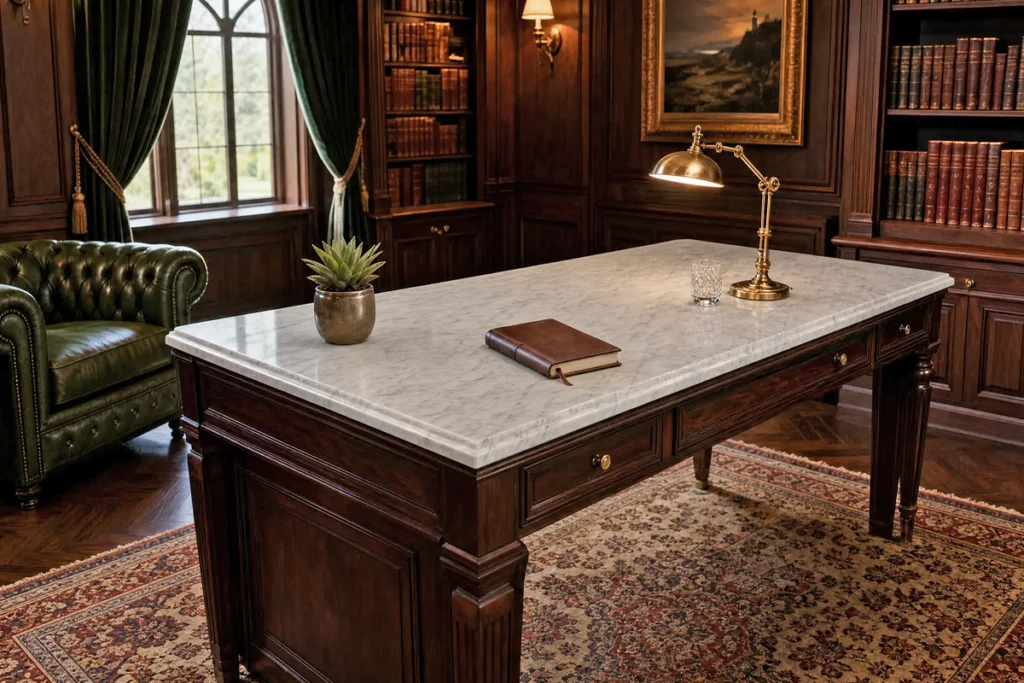 Bianco Carrara C Tischplatte Innen Arbeitszimmer Bibliothek