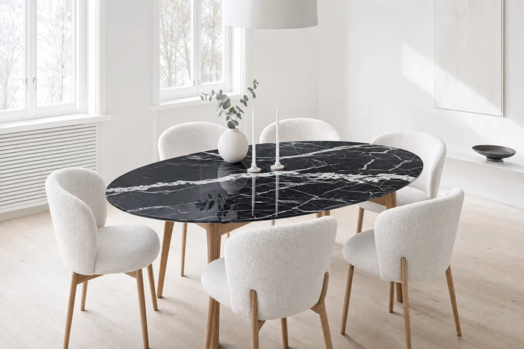 Nero Marquina Tischplatte Innen Esszimmer