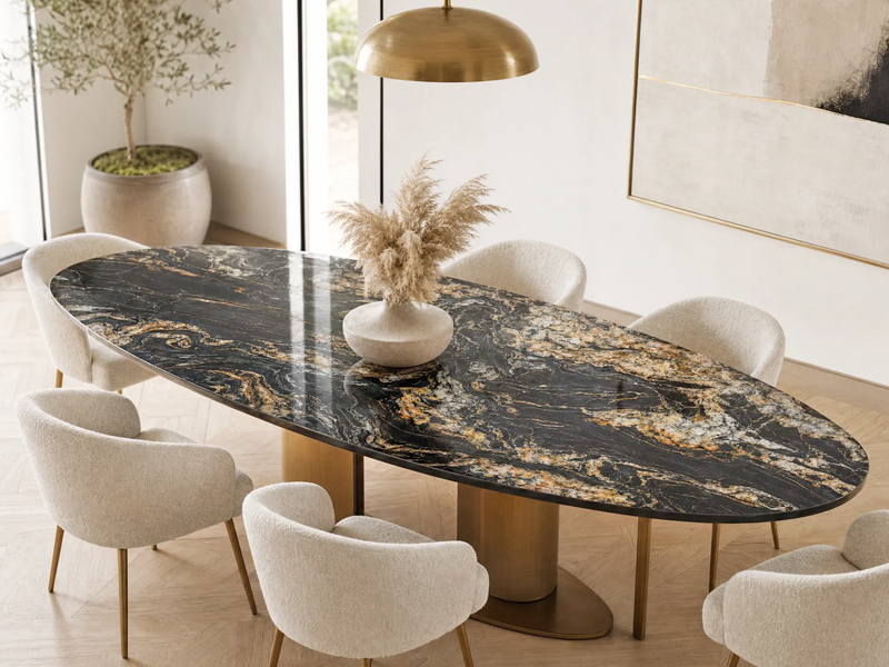 besondere naturstein tischplatte schwarz gold